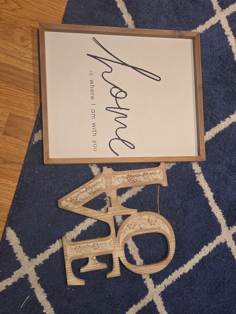 Rustic Cream and Brown "Home" Framed Wall Art with Carved LOVE Sign